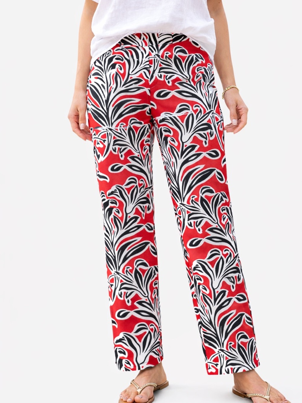 J McLaughlin Red White Black Floral Print Pants Size 4